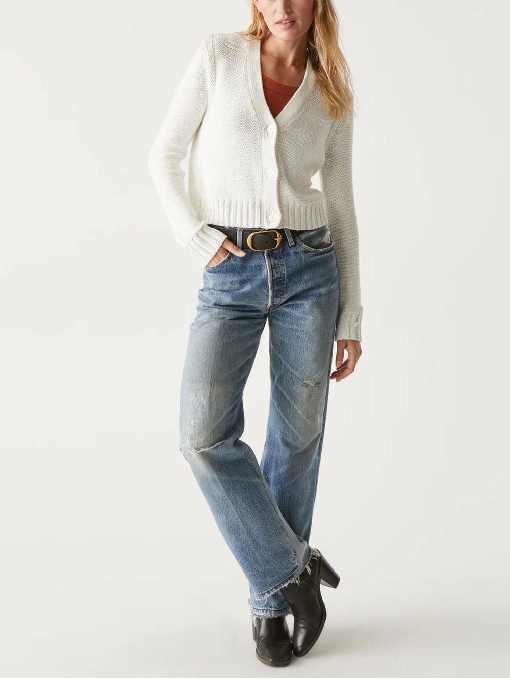 Fran Cropped V-Neck Cotton Cardigan - Michael Stars